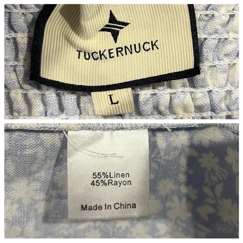 Tuckernuck Blooms on Broad Annie Smocked Linen Dress sz: L Blue White - Picture 6 of 6